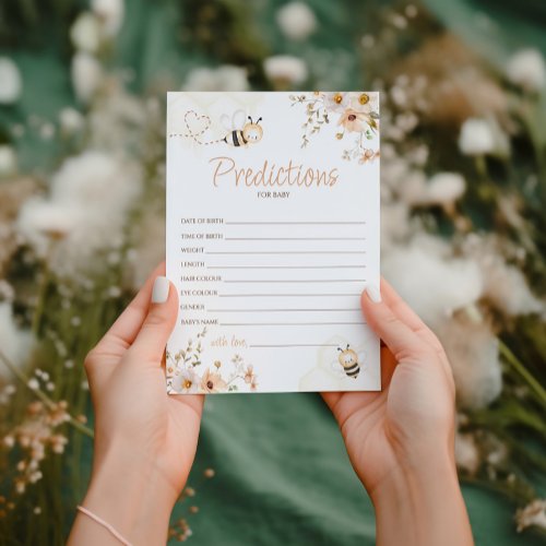 Floral Honey Bee Baby Shower Predictions Card