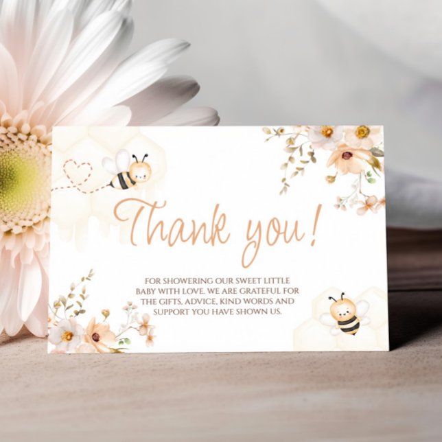 Floral Honey Bee Baby Shower Thank You Card (Creator Uploaded)