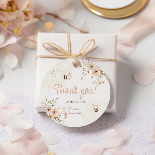 Floral Honey Bee Baby Shower Thank You Round Favor Tags