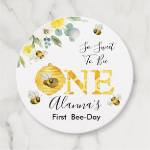 Floral Honey Bee First Bee-day Birthday Favor Tags