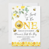 Floral Honey Bee First Bee-day Birthday Invitation (Front)