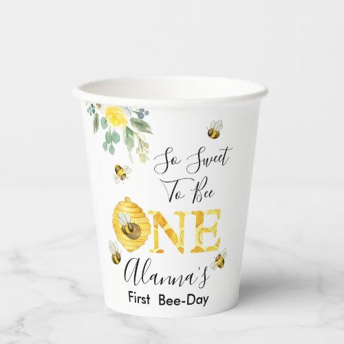 Floral Honey Bee First Bee_day Birthday Paper Cups