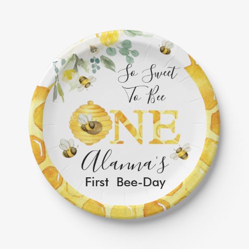 Floral Honey Bee First Bee_day Birthday Paper Plates