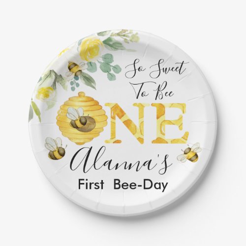 Floral Honey Bee First Bee_day Birthday Paper Plates