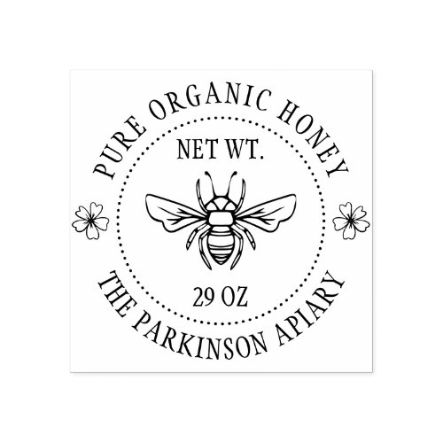 Floral Honey Bee Illustration Apiary  Rubber Stamp