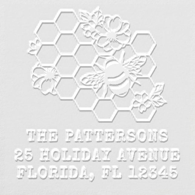 Floral Honey Bee Return Address Personalized Name Embosser (Design)