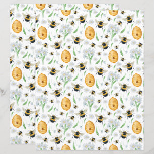 Floral Honey Bees Floral Scrapbook Paper