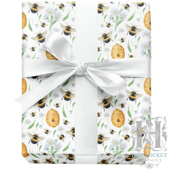 Floral Honey Bees Gift Wrapping Paper (Creator Uploaded)