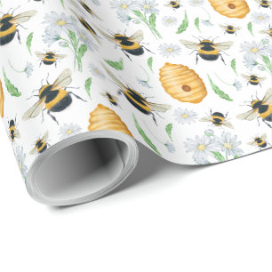 Floral Honey Bees Gift Wrapping Paper