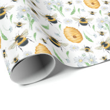 Floral Honey Bees Wrapping Paper