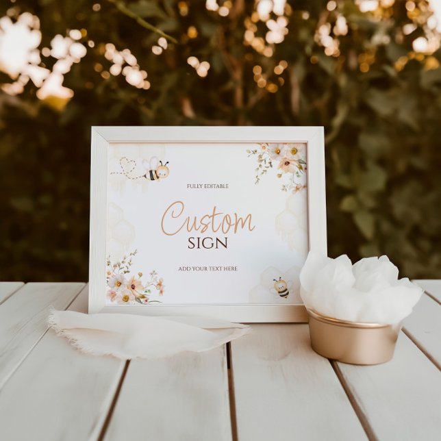 Floral Honey Bumble Bee Baby Shower Custom Sign (Creator Uploaded)