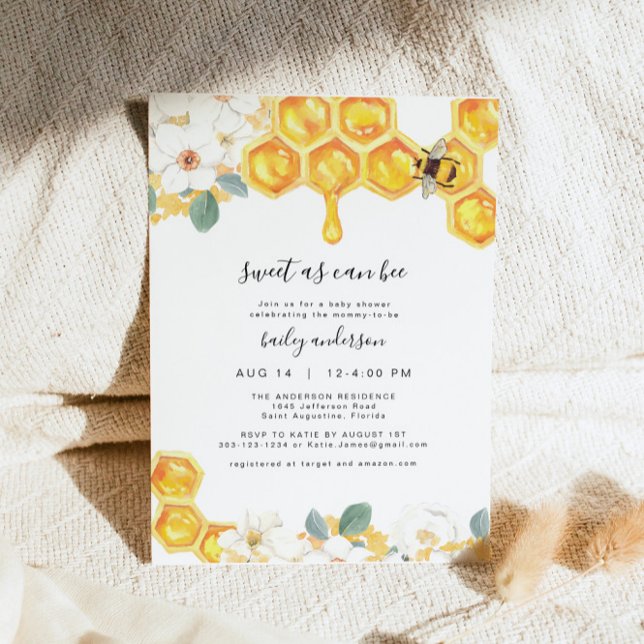 Floral Honey Bumble Bee Baby Shower Invitation (Creator Uploaded)
