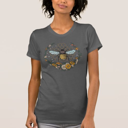 Floral Honey Comb Bee Lover Art T_Shirt