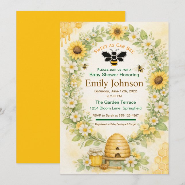 Floral Honey Garden Invitation (Front/Back)