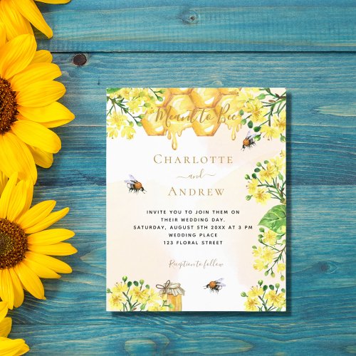 Floral honey meant to bee budget wedding invition