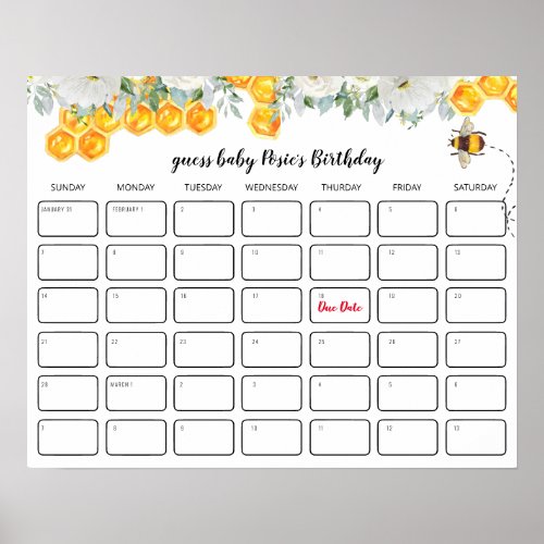 Floral Honeycomb  Baby Shower Birthday Guessing  Poster