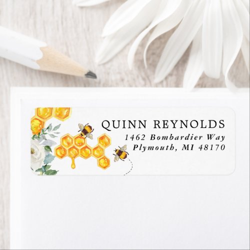 Floral Honeycomb Bumble Bee  Baby Return Address Label