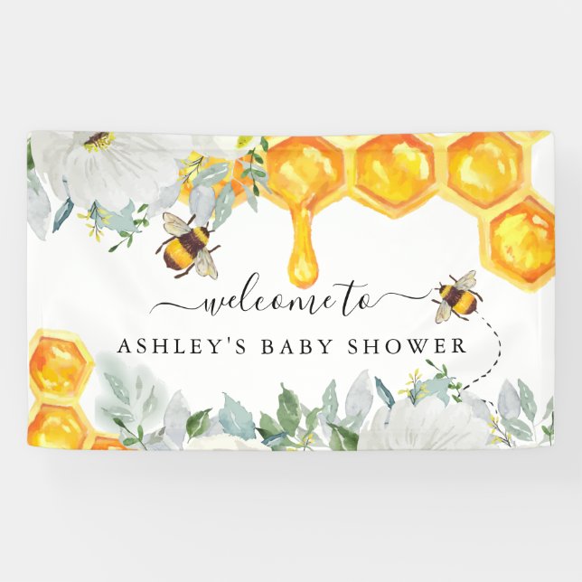 Floral Honeycomb Bumble Bee | Baby Shower Banner (Horizontal)