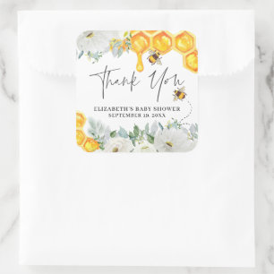 Floral Honeycomb Bumble Bee Baby Shower Favor Square Sticker