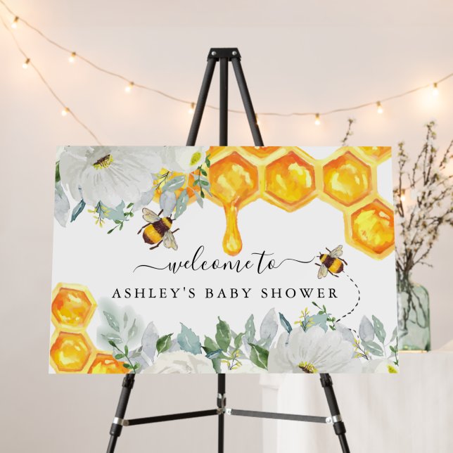 Floral Honeycomb Bumble Bee | Baby Shower Foam Board (In Situ (Stand))