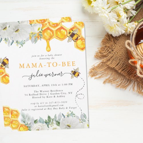 Floral Honeycomb Bumble Bee Baby Shower Invitation