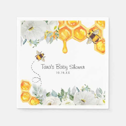 Floral Honeycomb Bumble Bee  Baby Shower Napkin