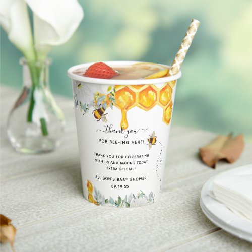 Floral Honeycomb Bumble Bee Baby Shower  Paper Cups