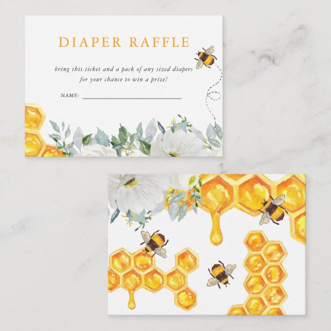 Floral Honeycomb Bumble Bee | Diaper Raffle Enclosure Card (Front/Back)