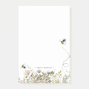 Floral Honeycomb Bumble Bee Monogram Personalized  Post-it Notes