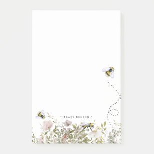Floral Honeycomb Bumble Bee Monogram Personalized  Post-it Notes