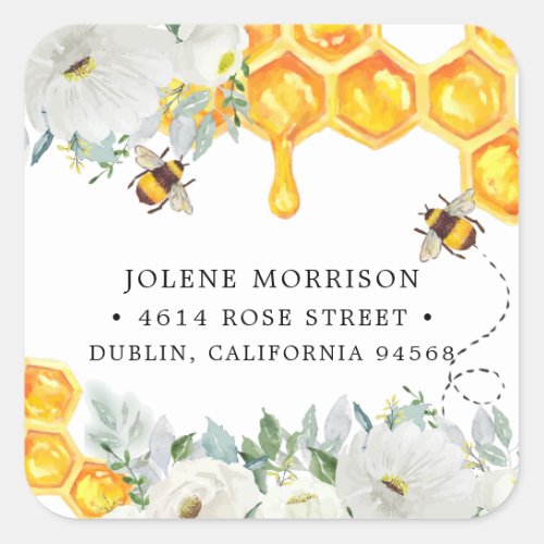 Floral Honeycomb  Bumble Bee Return Address Label