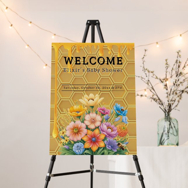 Floral Honeycomb Honeybee Honey Drip Baby Shower Foam Board (In Situ (Stand))