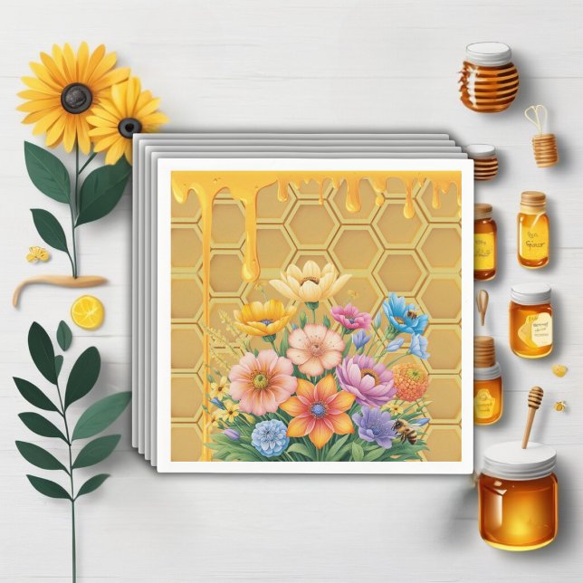 Floral Honeycomb Honeybee Honey Drip Baby Shower Napkins (Creator Uploaded)