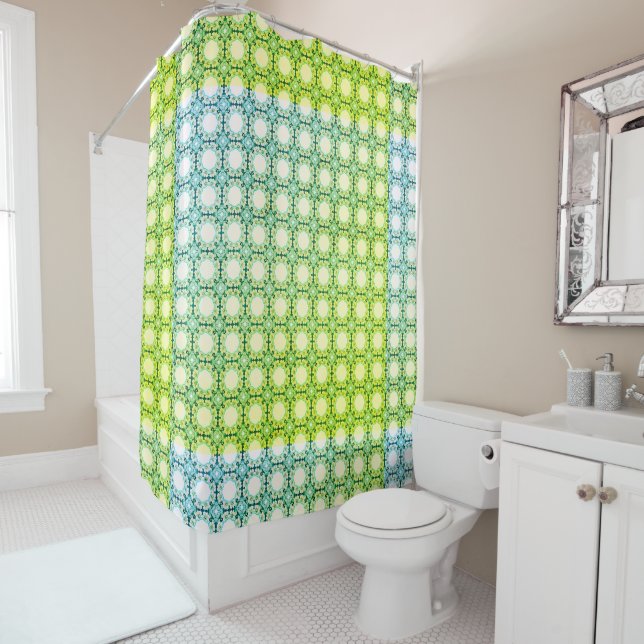 Floral Honeycombs: Geometric Pattern of Intricate Shower Curtain (In Situ)