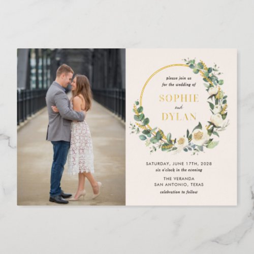 Floral Hoop FOIL Photo Wedding Invitation Foil Invitation