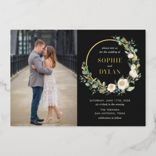 Floral Hoop FOIL Photo Wedding Invitation Foil Invitation