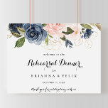 Floral Horizontal Rehearsal Dinner Welcome Sign<br><div class="desc">This floral horizontal rehearsal dinner welcome sign is perfect for a modern wedding rehearsal. The design features beautiful hand-painted dark blue,  blue,  navy,  pink ,  blush,  gold flowers and green foliage,  bunched into elegant bouquets.</div>