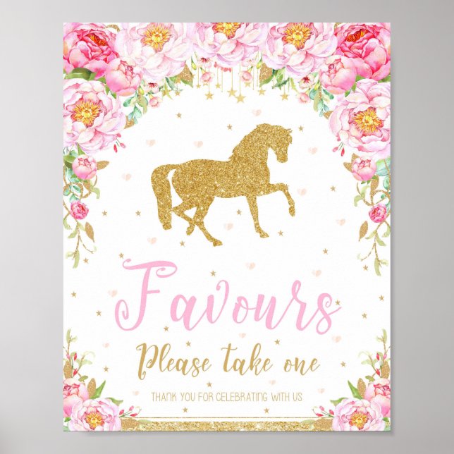 Floral Horse Birthday Party Favors Decor Sign (Front)