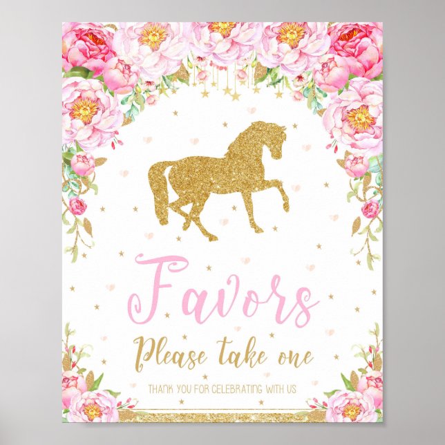 Floral Horse Birthday Party Favors Decor Sign (Front)