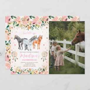 Floral Horse Birthday Photo Invitation