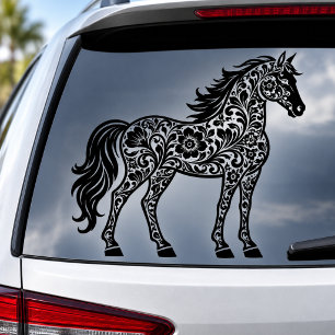 Floral Horse Car Decal – Botanical Horse Design
