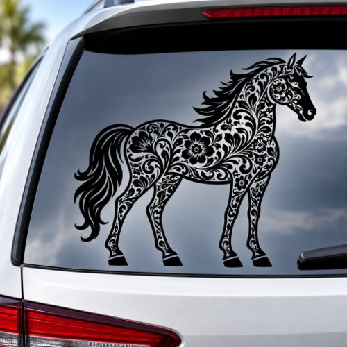 Floral Horse Car Decal – Botanical Horse Design