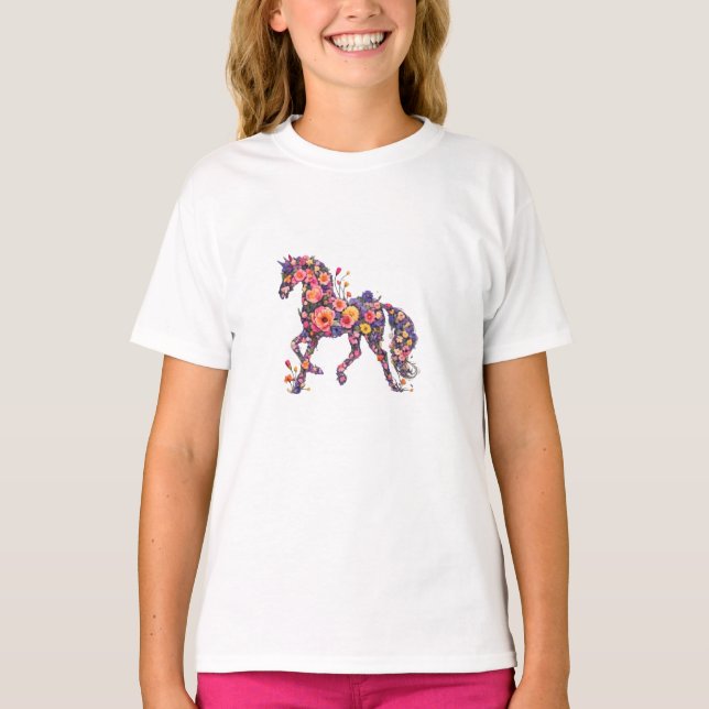 Floral Horse Flower Art T-Shirt (Front)
