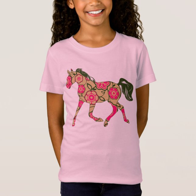 Floral Horse Girls Baby Doll (Fitted) T-Shirt (Front)