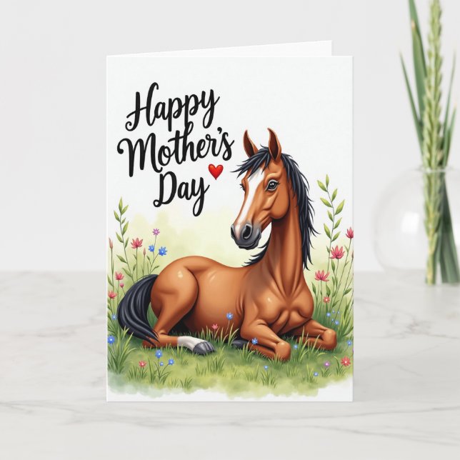 Floral Horse Meadow Scene Card (Front)