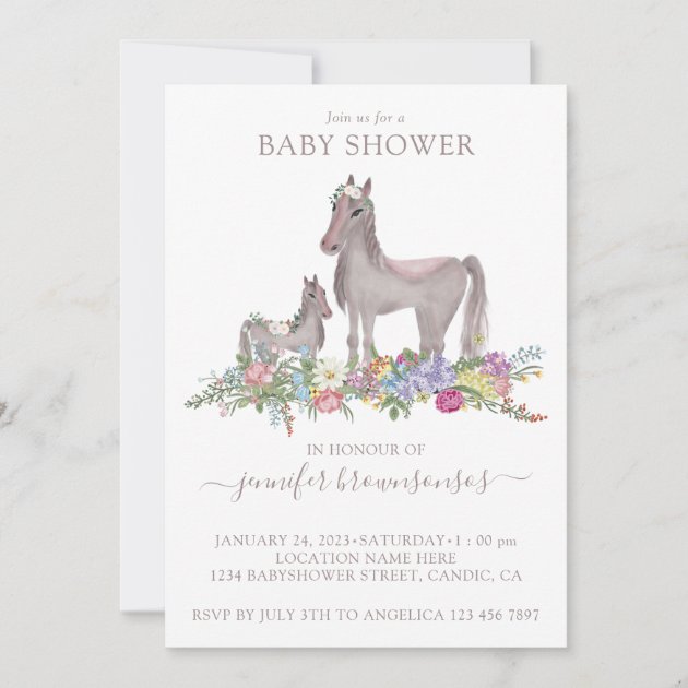 Floral Horse Mommy Baby Invitation