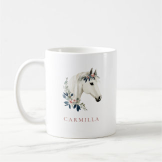 Floral Horse Pink and Navy Personalised Name Coffee Mug