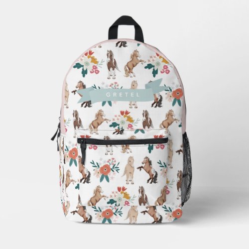 Floral HorsePony Pattern White Girl Printed Backpack