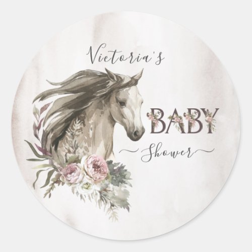 Floral Horse Ranch Baby Shower Classic Round Sticker