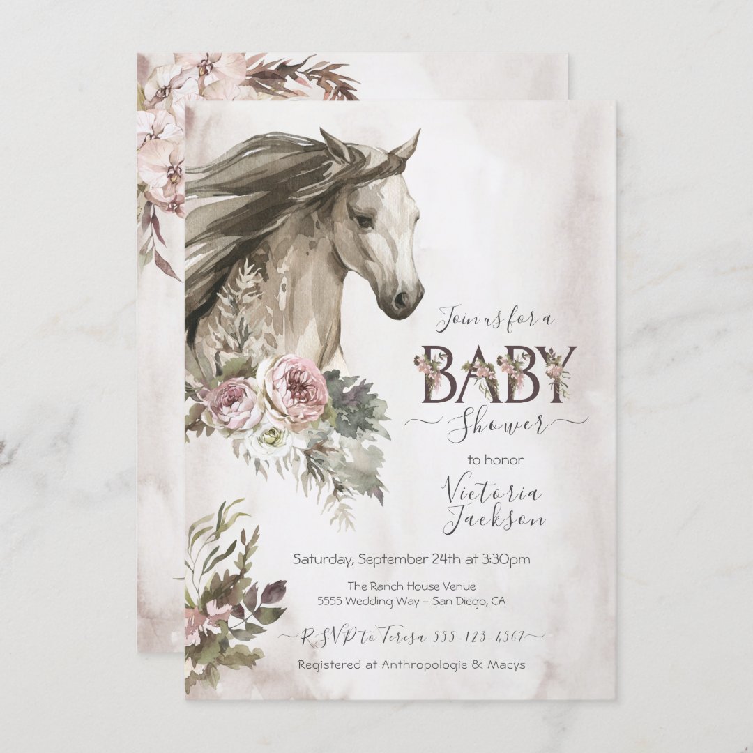 Floral Horse Ranch Baby Shower Invitation (Front/Back)